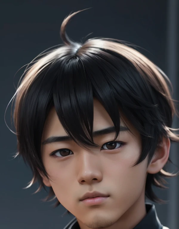 There is a young MAN (   with a normal and typical Japanese face ) , ugly face, with short hair and white t-shirt , adolescente hiper    realistic    , sujeto hiper    realistic    , Chico anime    realistic    ,    anime style realism    , estilo de arte anime    realistic    , estilo de arte de anime    realistic    , Estilo anime 3D    realistic    ,    Portrait of an anime boy    ,      work of art in the style of Guweiz   , Detallado    Portrait of an anime boy    ,     incredible facial portrait of a dark anime     . model,    of Asian origin    (average, bajo average), idol face,    I just saw the spectator    , retrato(    realistic    :1.4), (:1.0),    black eyes ,   small eyes   (perfecta, Dark),   small eyes (perfect), eyes (perfect,Serious),eyelash(perfecta),shirt, thin eyebrows(perfect),  square face, dyed hair (negro ), hair perfect con , hair, Makoto himself    (    tsuki ga michibiku isekai douchuu    ),