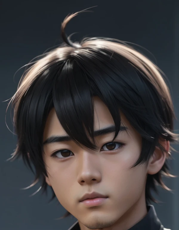 There is a young MAN (   with a normal and typical Japanese face ) , ugly face, with short hair and white t-shirt , adolescente hiper    realistic    , sujeto hiper    realistic    , Chico anime    realistic    ,    anime style realism    , estilo de arte anime    realistic    , estilo de arte de anime    realistic    , Estilo anime 3D    realistic    ,    Portrait of an anime boy    ,      work of art in the style of Guweiz   , Detallado    Portrait of an anime boy    ,     incredible facial portrait of a dark anime     . model,    of Asian origin    (average, bajo average), idol face,    I just saw the spectator    , retrato(    realistic    :1.4), (:1.0),    black eyes ,   small eyes   (perfecta, Dark),   small eyes (perfect), eyes (perfect,Serious),eyelash(perfecta),shirt, thin eyebrows(perfect),  square face, dyed hair (negro ), hair perfect con , hair, Makoto himself    (    tsuki ga michibiku isekai douchuu    ),