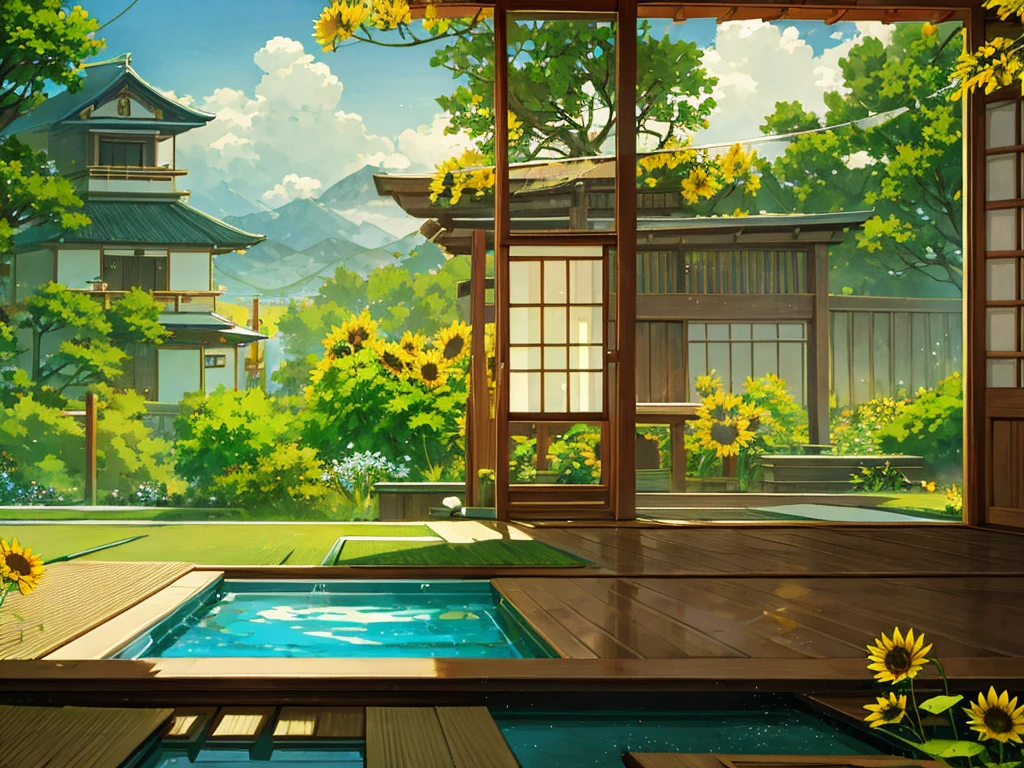 Delicate, sommer,summer, beautiful,cloud,tears,Sadly ,painful, scattered in an instant,green,summer休み, sunflower ,Boku no Natsuyasumi,wind chimes,tatami,Japan,japanease old house,Veranda,well,Pool,