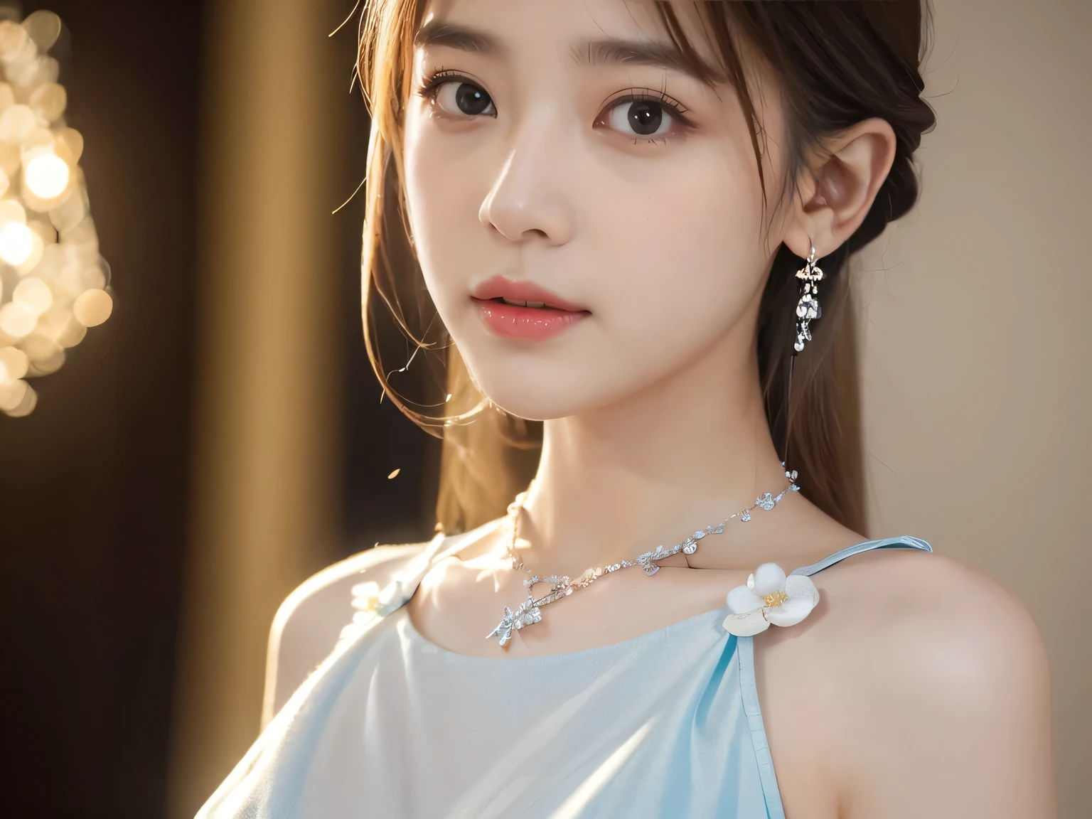 ((addielyn))、Random posture、(extremely delicate and beautiful work)、(​masterpiece)、One girl、Highly Detailed Elegant Wedding Dresses、tiarra、A highly detailed、Warped ponytail、A charming expression、Beautiful and clear eyes、Green pupil、delicate necklaces、Delicate earrings、Simple blurry background、Description of extreme details、Beautiful fece、A charming、Ultra-fine painting、delicated face、Delicate figure、thin clavicle、Beautiful lips、、full bodyesbian、mix4、(8K、Raw photography、top-quality、​masterpiece:1.2), (reallistic, Photorealsitic:1.37),1girl in,Cute,Cityscape, natta, Sateen, Wetty, Professional Lighting, Photon mapping, Radio City, physically-based renderingt, above waist、乃木坂アイドル、韓国アイドル、hposing Gravure Idol、女優、