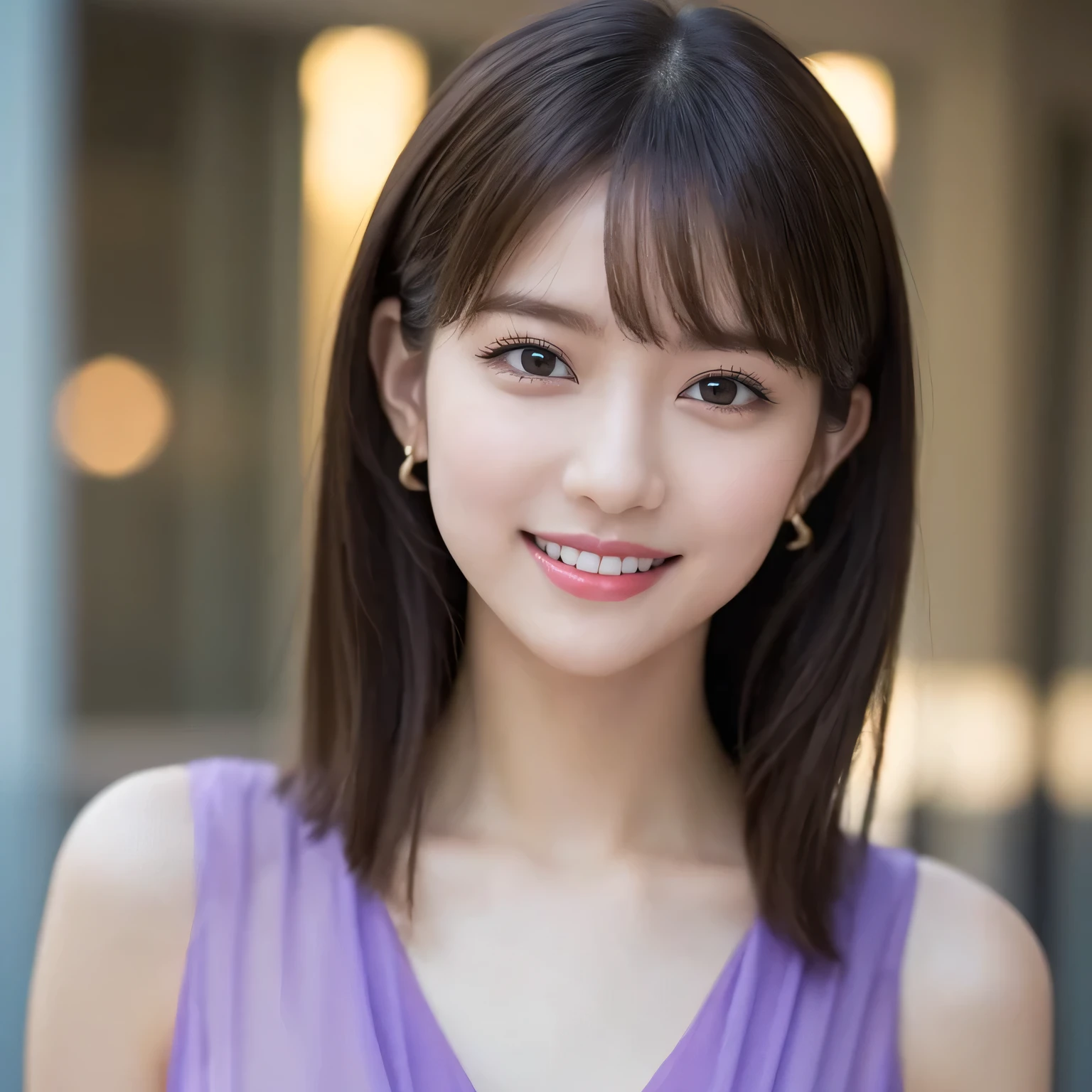 One Girl, (Wearing a pink classy dress:1.2), (RAW Photos, Highest quality), (Realistic, Photorealistic:1.4), Tabletop, Very delicate and beautiful, Very detailed, 2k wallpaper, wonderful, In detail, Very detailed CG Unity 8K 壁紙, Very detailed, High resolution, Soft Light, Beautiful detailed, Very detailed目と顔, Beautifully detailed nose, Beautiful attention to detail, Cinema Lighting, City lights at night, Perfect Anatomy, Slender body, smile