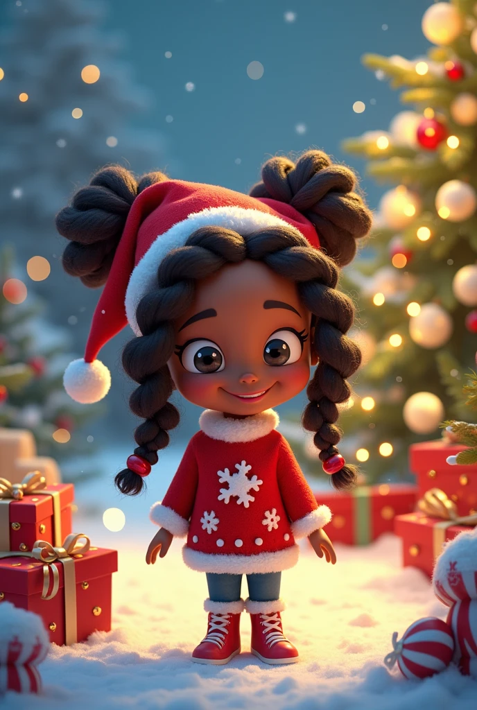 cartoon style <lora:SDXLChristmasSweater:0.7>,christmassweater,portrait of an adorable baby girl,dark skin,christmas backround,high quality,beautiful masterpiece,glowing sparkles,bokeh,complex composition,illustration,drawing art,greg Rutkovsky,<lora:add-detail-xl:1>,Highly detailed,Dynamic shot,