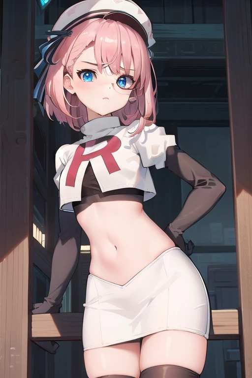 masterpiece, best quality,
solo,
cowboy shot,
facing viewer,
soft smile, light smile,
<lora:BArtstyleV7-EXP:1>, BAPV,, 1girl, purple eyes, red hair, hair rings, blunt bangs, medium hair, medium breasts,, , choker, midriff, bandeau, elbow gloves, taut shorts, pantyhose, belt, groin, knee boots, high heel boots, patterned pantyhose,
