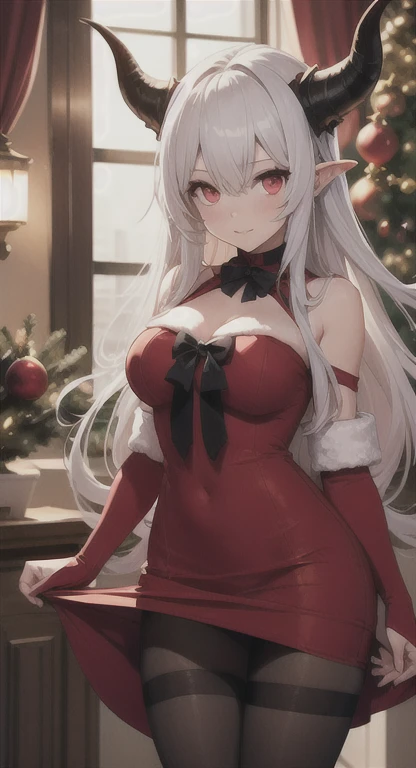 女の子1人、Santa Girl、Christmas、nigh sky、Christmas tree、It's snowing、、Too large breasts、cleavage of the breast、white wedding dress and lace cape 、white hair、Twin-tailed、Fluffy and soft long hair、A sparkling Christmas night、stele々shining brightly、A smile、Golden Eyes、European streets decorated for Christmas、A sexy、Transparent、wedding dress、lace veil and tiara