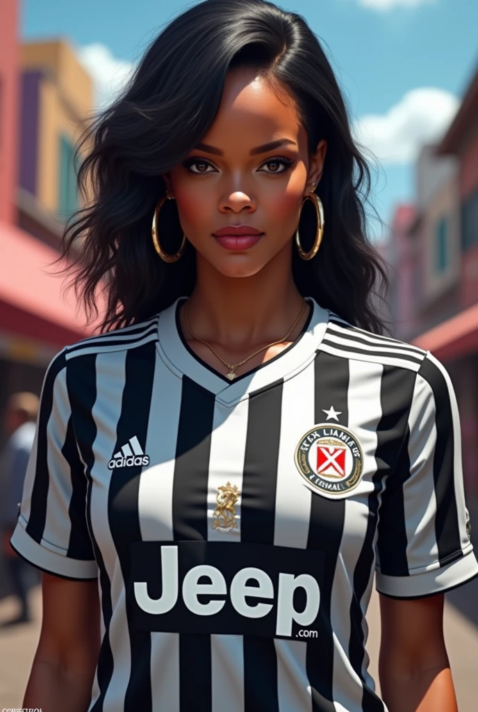 /imagine prompt A beautiful woman with a giant ass, extremely long afro curly black hair combed to the left side, naughty face, natural face, wearing low-cut panties, medium and sensual breasts, wearing a Real Madrid Club de Fútbol shirt, Upscayl 4x remacri, vibrant colors in the best UHD 8k quality, uses FLUX: dev. --seed 1159597224