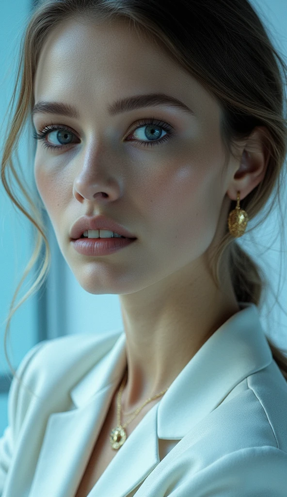 Woman with cool skin with modern 18k style look
