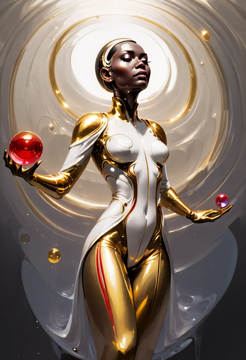 concept art by syd mead, retro futuristic,
d3qck artstyle
triadic color palleted,
 a stunning woman cosmonaut,
((space_style:0.6), cosmic outer space theme:1.1), bubble-mage, joyful, dynamic pose, colorful mage robes, surrounded by magical red bubbles, rainbow, large bubbles, floating particles, foam, transclucent, swirling bubbles, mesmerizing, ethereal aura, bubbles in background, twinkle, ethereal atmosphere
shadows, dramatic lighting , gradient
glowing particles, black background, white and gold skin, ((upper body in wiew:1.3))
[(details:1.2): [ (many small details:1.3) : [ (many ultrasmall details: 1.2):(very detailed ultrasmall edges and microrelief:1.5):0.7 ]: 0.4 ] :0.2]
