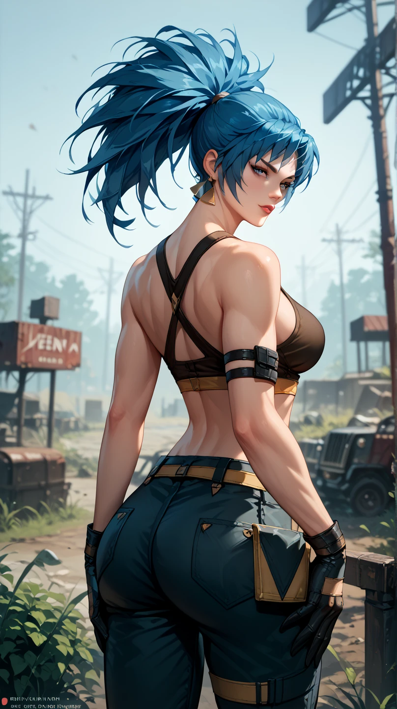 Ultra HD、hight resolution、animesque、top-quality、Full body posture、Holding a gun with both hands、Bite in front of the face、red blush、Man wins、tthin eyebrows、Close one eye、sharp gaze、sniper、SWAT、SPY、accessorized、short-haired、silber hair、Black tank top、Lower body short denim、Beauty Gunman、Tattoo from the nape of the neck to the right elbow、poneyTail、Green eyes、A detailed face、beautidful eyes、A detailed eye、plump lips、facing back、Turn around、Medium bust、complexly detailed、exquisite、With extreme caution、maximum details、extremely hyper aesthetic、looking at the viewers、greybackground、 masterpiece、top-quality、hightquality、hight resolution、Amazing lighting、Detail Enhancement、most beautiful image in the world、8K分辨率、Stunning inspiration、Background Battlefield
