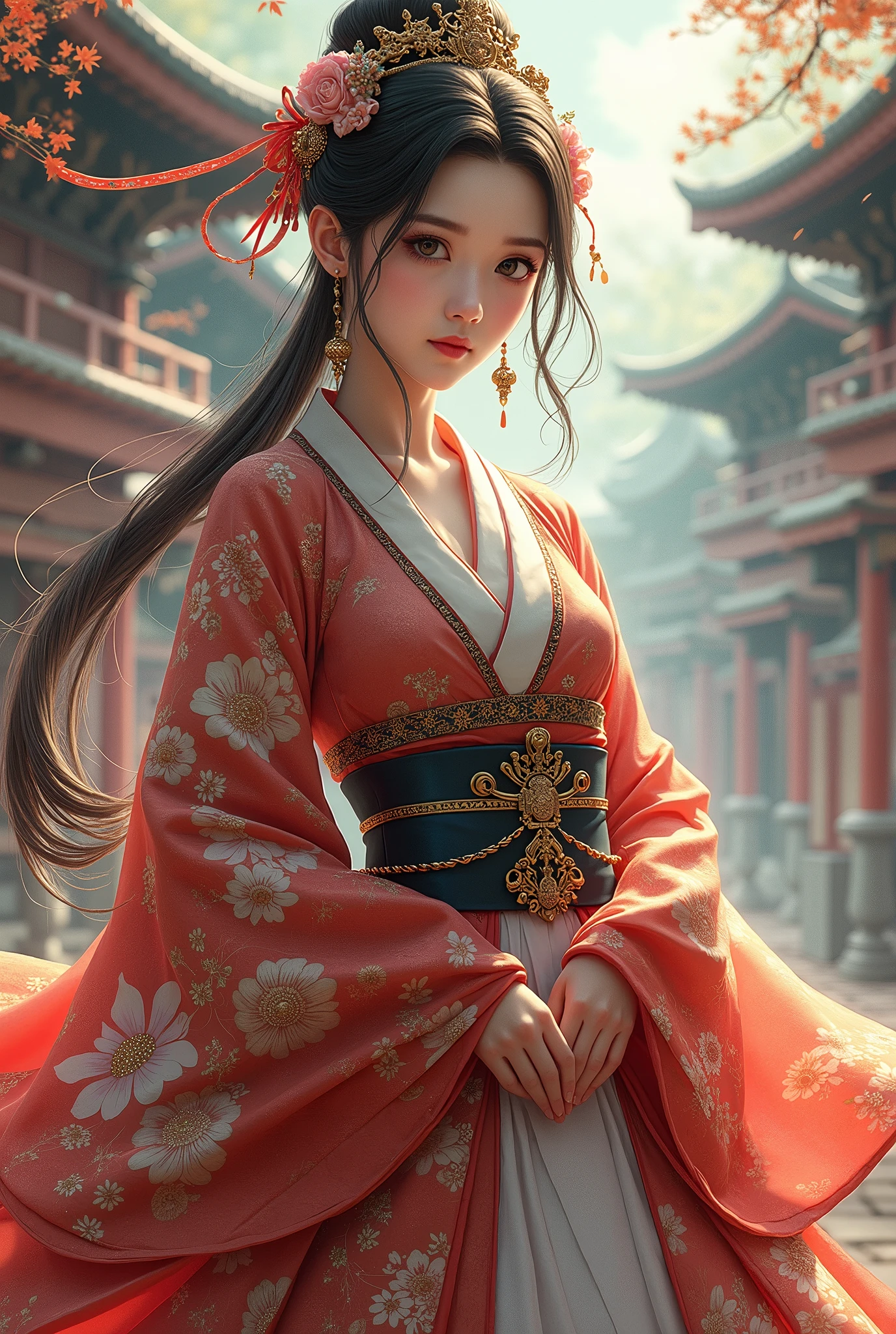  Sengoku period story, Young Chihime ,  gorgeous costume ,  high image quality, masterpiece, 