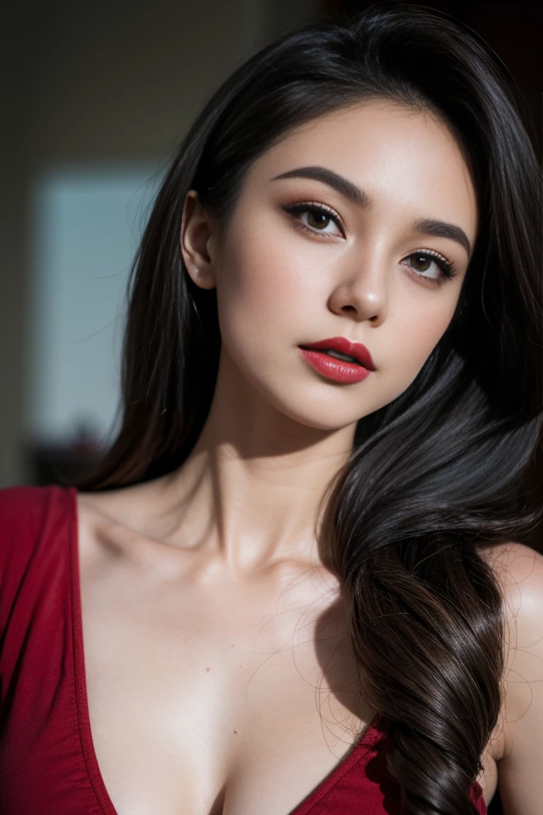 Gorgeus Girl, Beautiful, Baby Face, 20 Years Old, White Skin, red lipstick, sensual Lipstick, Colossal Breasts, Movie Lighting, Futuristic, ((Cleavage)), Green-Gold Classy Lace G-string, Rose Eye, Muscles, Bokeh, Masterpiece, Medium Bob, Rose-Gold Hair, Lying Among the Rubble of Leaves, Smile