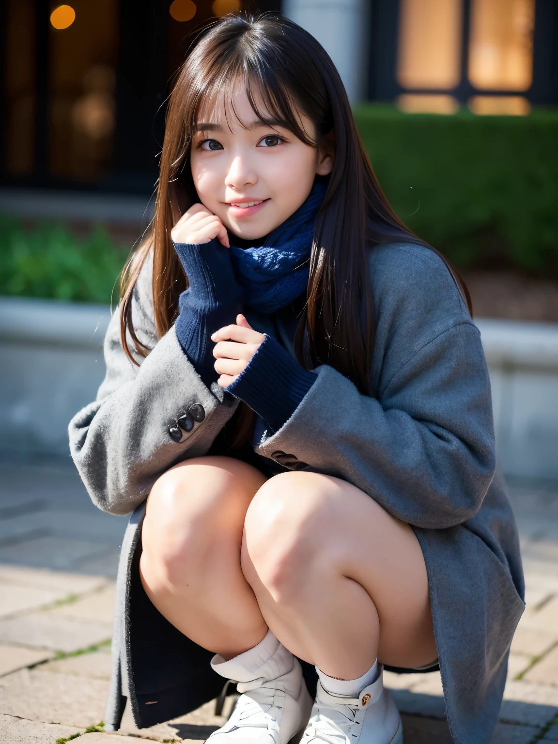 wearing a miniskirt and scarf、Cute schoolgirl 18 years old