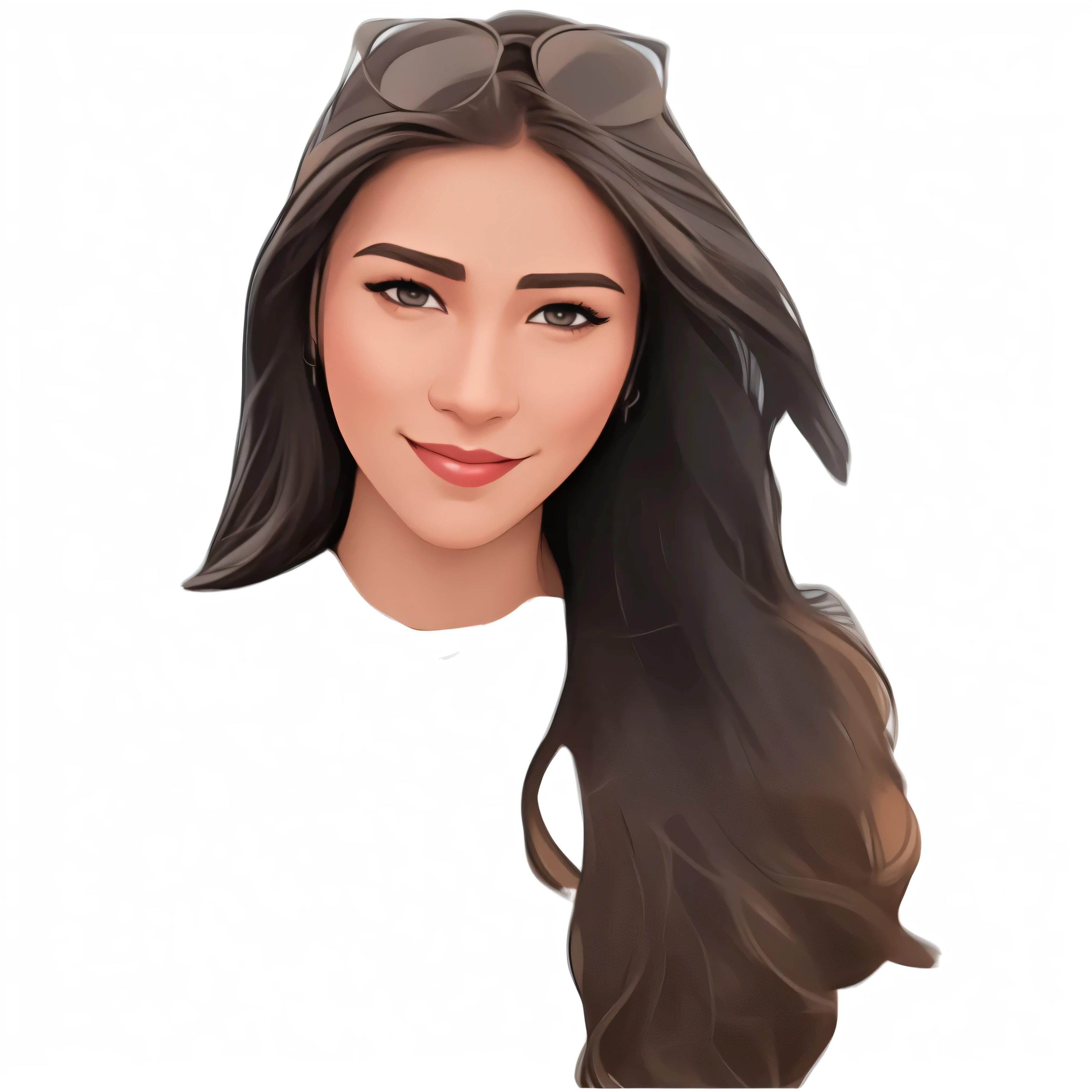 a close up of a woman with long hair smiling, digital illustration portrait, cartoon portrait, high quality portrait, caricature illustration, portrait of modern darna, digital portrait, detailed illustration portrait, detailed portrait, cindy avelino, digital art portrait, portrait illustration, cartoon digital painting, proffesional illustration, professional illustration, headshot portrait, digitalportrait, digital panting