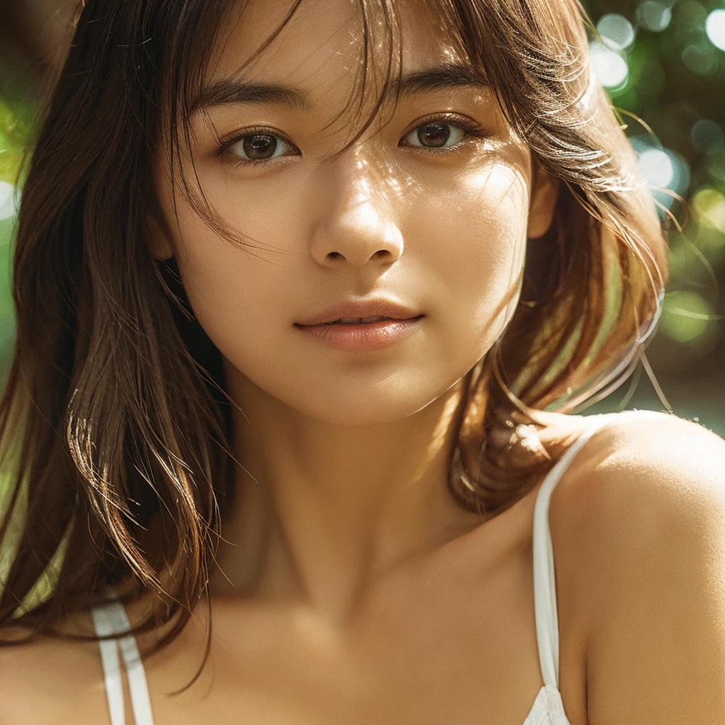 Cretae a japanese beautiful girl who's hand is near her face & doing some poses for ad, realistic,
