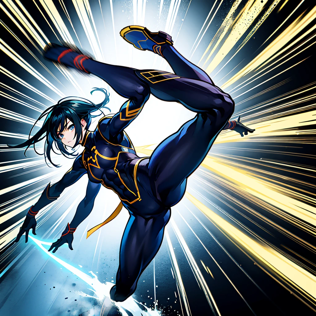  jump and kick、 Perfect Anatomy、 Dynamic best composition 、Black background、Impressive poster、