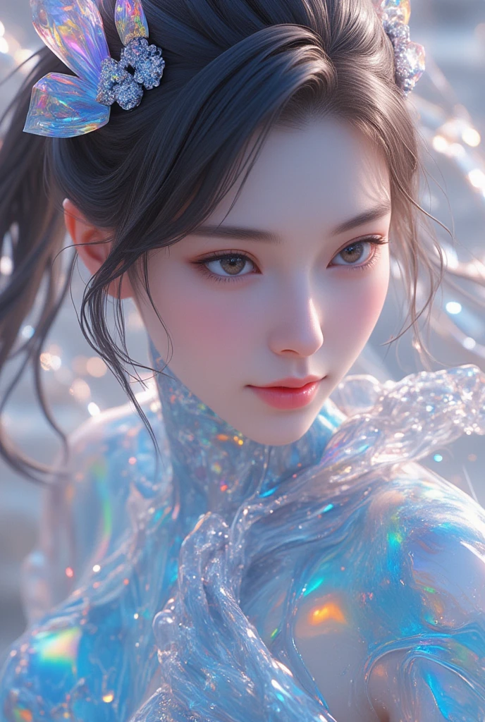 1 girl,crystal,<lora:bingjing_fuyao768:0.9>,(simple background:1.4),