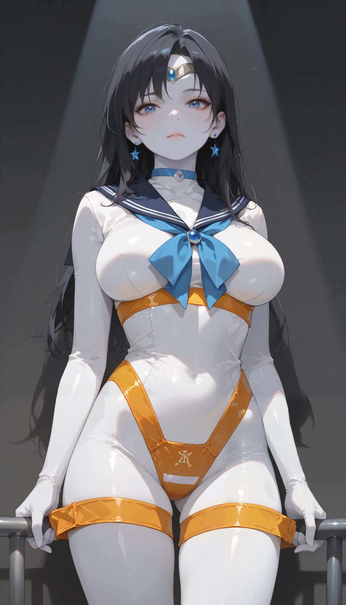  Secure Girl   , woman, masterpiece,   Sailor Mercury, top quality, top quality, movie lights, ( Showing off volumetric lighting  ),  showing lower back skin with  long hair with bangs  ,  blue super miniskirt  :1.5 ,  cute 25-year-old Japanese showing off volumetric lighting  ,   very detailed CG unity 8k wallpaper,  concentrate ,  Exposing Outfits  ,8k wallpaper,   very detailed,   super real ,   realistic   , Sharp sharpness ,   absurd, (    high definition  :1.2), (   High Contrast   ),  Showing off volumetric lighting 可愛い25歳の日本人  , Detailed and complex,    instagram ,   portrait,   very detailedな,   digital paint ,   Art Station   ,   conceptual art at the bottom right of the line of sight   , Super High Legs  , Sharp sharpness ,   illustration, movie lights, (natural Big Breasts, Big Breasts ), Normal shoulder width   , (   blue-white skin:1.4), (((   wearing a sailor uniform-style bodysuit   ))), (((whole body))), ((  full thigh visibility :1.5)),((   long hair)), top quality, Supernatural image quality, Big Breasts , Big Breasts, whole body  Showing off volumetric lighting 可愛い25歳の日本人  , (((   no portrait of characters  ))), (((Big Breasts, Big Breasts ))), ((  Wear Super High Legs panties ))), (((  wearing a sailor uniform-style bodysuit   ))), whole bodyが写っている, (((Big Breasts, big))), (((   wearing a bodysuit that fits the body perfectly ))), (((   dark gray background   )))