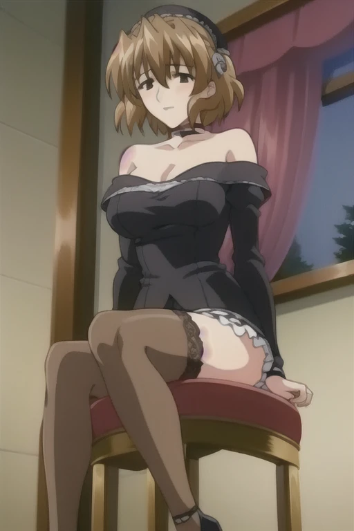 ((nsfw, nude, topless,show off nipple,highest quality,aroused,beautiful busty,beautiful pussy, masterpiece, High resolution)),1girl, solo, Super huge breasts,plump,Whipped thighs,all body, portrait, ahoge, sidelocks, wide sleeves, hair over one eye, ((((miniskirt Maid,)))),(((spread legs, sitthing,bitch,,bedroom,sensual pose,garter straps,breasts blowjob,looking at viewer,masturbation,huge nipples,pink pussy,stockings,smail,spread pussy,pubic hair))), long sleeve