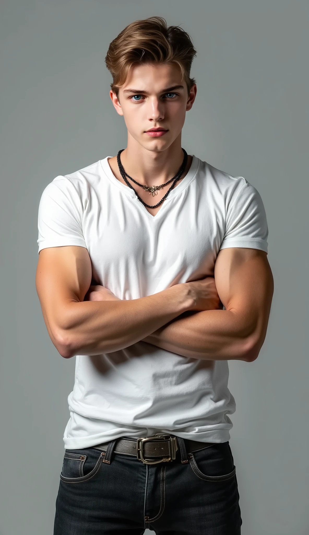 semyon, not erotic, face, ((gray background)), more chains, upper body, mesh, chain, muscular, (absurdres, highres, ultra detailed),((masterpiece)), ((best quality:1.1)), High Resolution, 8k,1boy, best quality, masterpiece, (photorealistic:1.4), 4k, high quality, masterpiece, best quality, highres, dynamic poses, realistic, mature male, looking at viewer