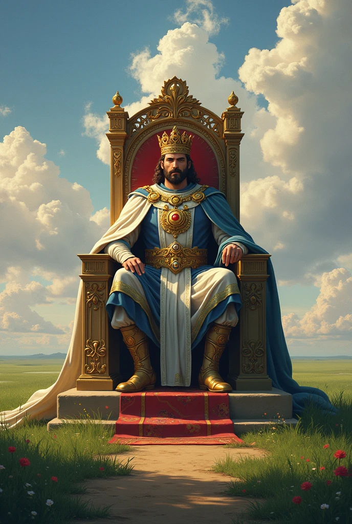 A king on his throne and the ground plains of providing - SeaArt AI