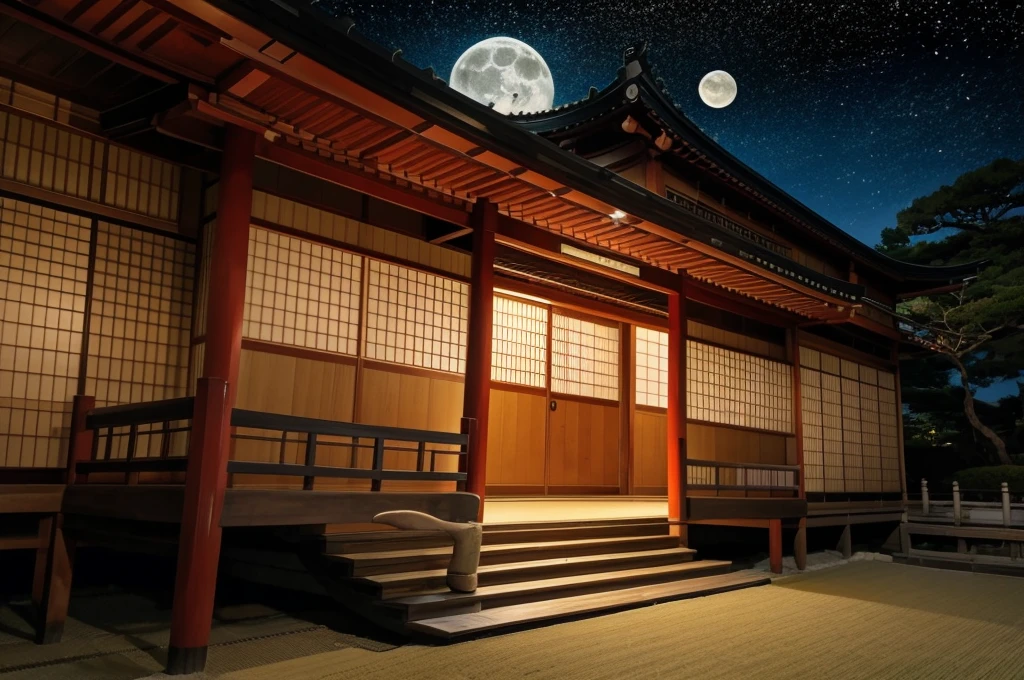 Japanese house painting under full moon, Japanese art style, traditional Japanese art, Japanese art,  伝統的なJapanese painting, Japan at Night, old Japanese art, Japanese art art,  Animated Background Art ,   Please enter your store name  ,  Japanese landscape ,  night view,  animation beautiful peaceful scene ,  landscape, Japanese painting, Ancient Japanese