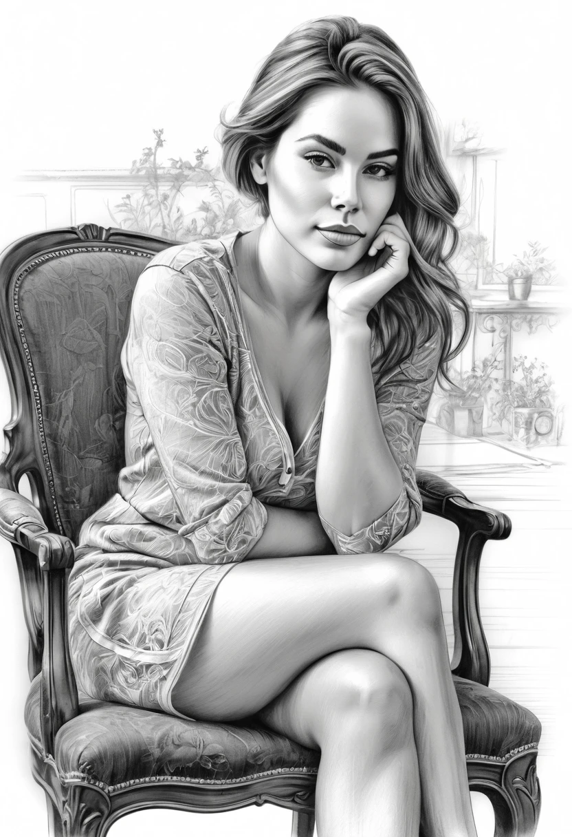 (only the pencil sketch of a (((art))) of woman (on canvas)), Indian attire, full body, ((downblouse:1.4)), front leaning, (pencil drawing), ((old style)), ((hanging on the wall)), living room, analog photo, (polaroid), art, painting, draw, (((sketch))), messy room