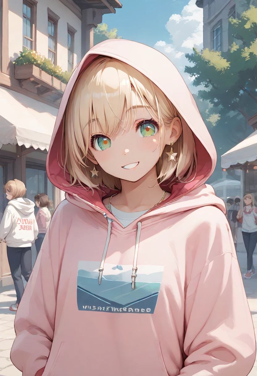 masterpiece, best quality, score_9, score_8_up, source_anime, girl, (petite), smile, hoodie,