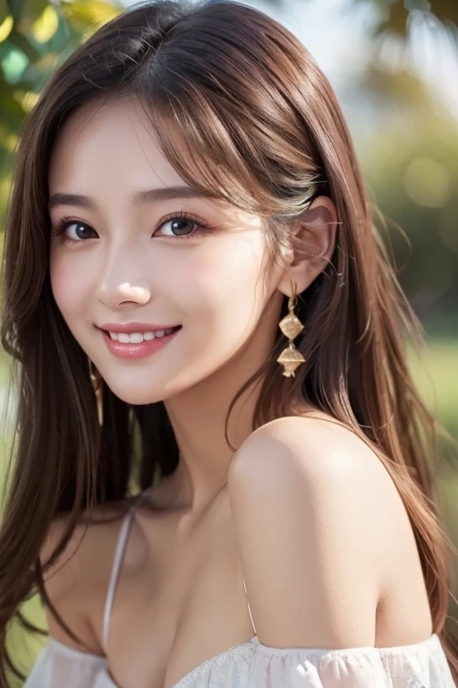  One girl , OFFSHOULDER LIGHT SMILE,  glowing skin,  top quality , masterpiece, ( photorealistic:1.4)