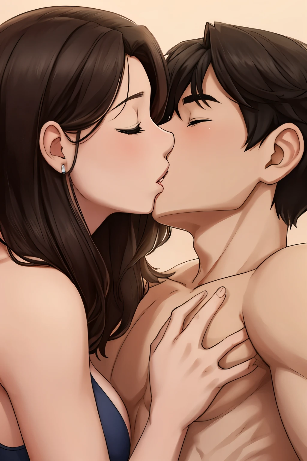 Sexy woman being kissed on the neck by a young boy