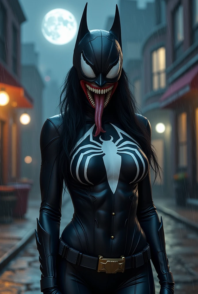 Q version of Moe Moe Venom,Marvel Venom,Full body like,Squat,Close-up,of a real,Facial features are carefully depicted,Realistic skin texture,Dark style,depth of fields,high light,Real light,Ray traching,oc rendered,Hyper-realistic,best qualtiy,8K,Works of masters,super-fine,Detailed pubic hair,Correct anatomy,sharp focus on eyes,Bokeh,Facial features are carefully depicted