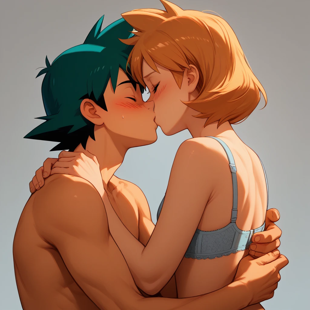 nsfw,1 male,Sweat,White Breath,Pokémon,Lillie,,sit,room,Side view,Nipple licking,Embarrassed expression,