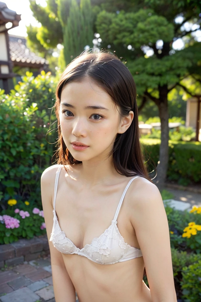 (8k, Realistic, RAW photo, best quality:1.4), Japanese, (girl 1 person), (*****), naked, Facial beauty, (Realistic Faces), (Realistic eyes), beautiful eyes, (Realistic Skin), beautiful skin, (small Breasts:1.6), ultra-high resolution, very detailed, Body Shots, garden