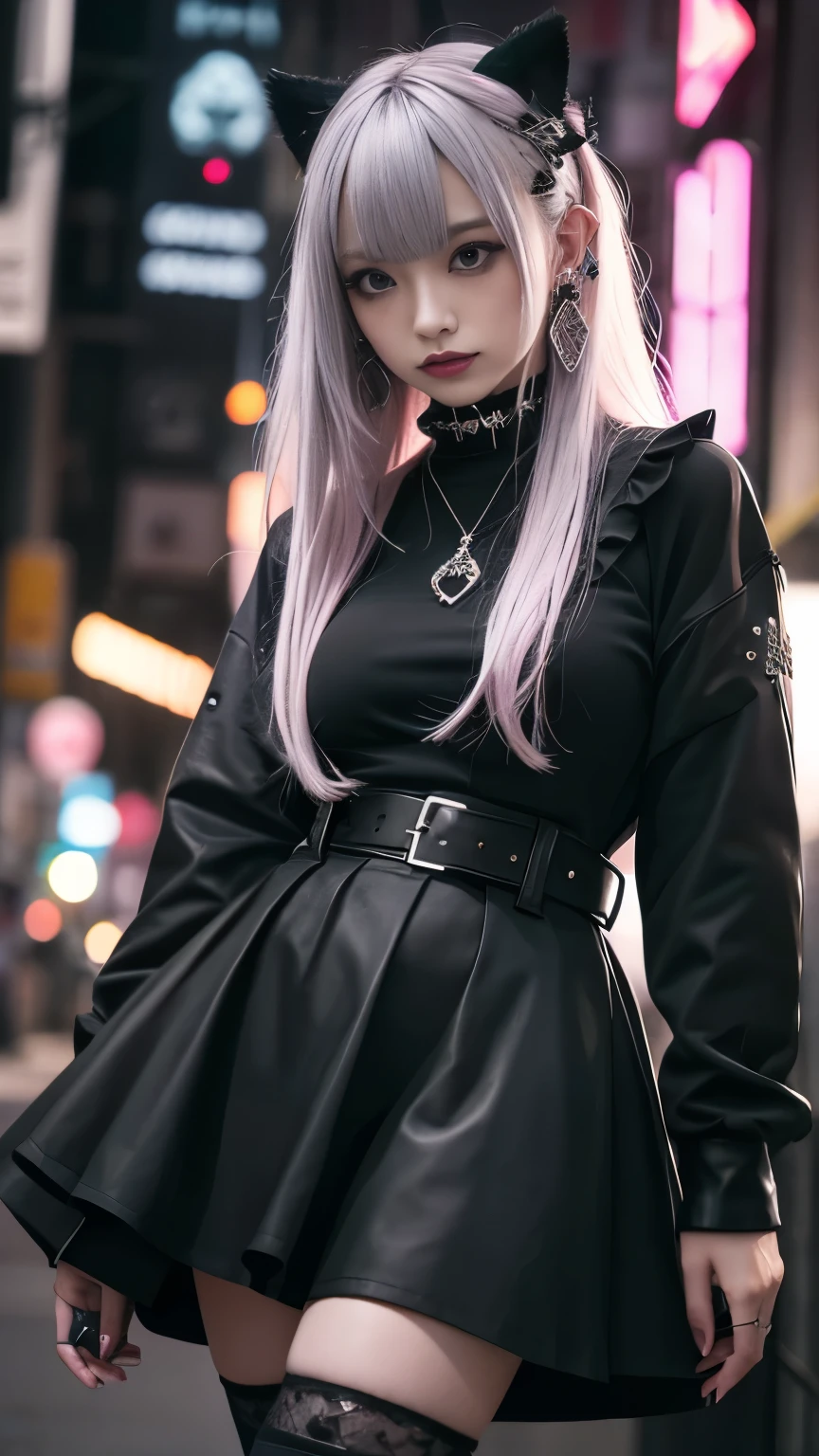 Araffe girl with long hair wearing a black dress and cat ears - SeaArt AI