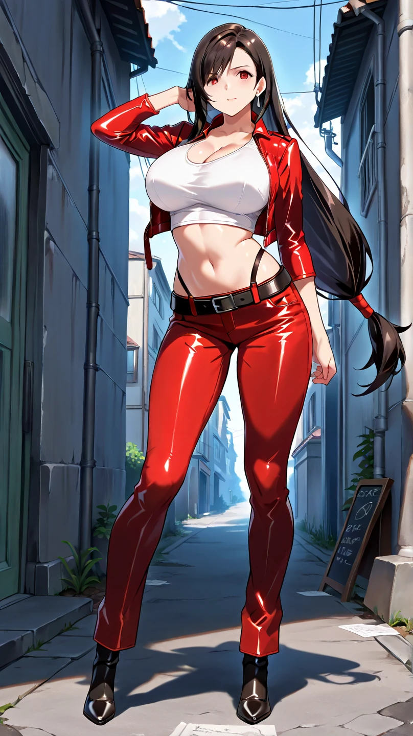 score_9, score_8_up, score_7_up, source_anime,
Tifa Lockhart,
1girl,
Tifa Lockhart, (masterpiece, best quality), 1girl, T-X, terminator, sexy, HD, silver necklake, black heels, perfect body, sexy pose, red leather jacket, red leather pants, Big breast, 