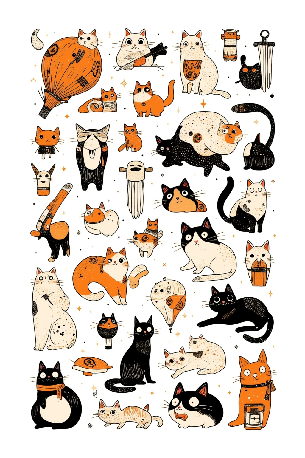   large collection of  cat tattoos and symbols, Flash Sheet,   tattoo flash  , sailor jerry   tattoo flash  , mcbess, mcbess illustration, McBess poster ,   artwork, ink   artwork,   tattoo sketch  ,   sticker illustration  , Ink drawing,   tattoo graphic  ,  graffiti, hd   artwork,   HD vector art  , retro line art,   line art illustration  ,   tattoo design ukiyo-e , Ultra Fine,  very detailed,  top quality , cute,funny