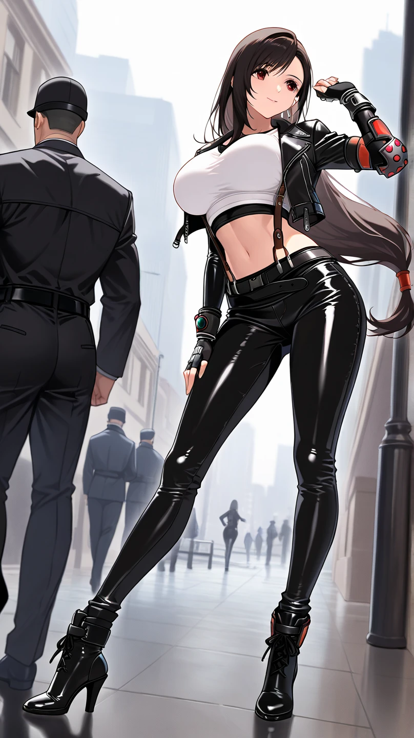 score_9, score_8_up, score_7_up, source_anime,
Tifa Lockhart,
1girl,
Tifa Lockhart, (masterpiece, best quality), 1girl, serleena, mib 2, sexy, HD, silver necklake, Big breast, black leather jacket, black latex corset, black leather pants, black heels, perfect body, sexy pose,