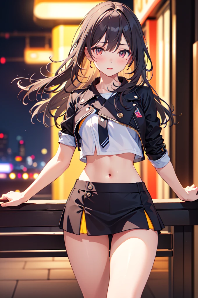 (masterpiece,best quality:1.4),(highres,perfect anatomy:1.2),(photorealistic:1.3), 1girl, young adult, in crowded nightclub, slim figure, short skirt, crop top, long hair, heavy makeup, seductive pose, looking at viewer, drunken expression, neon lights, blurred background