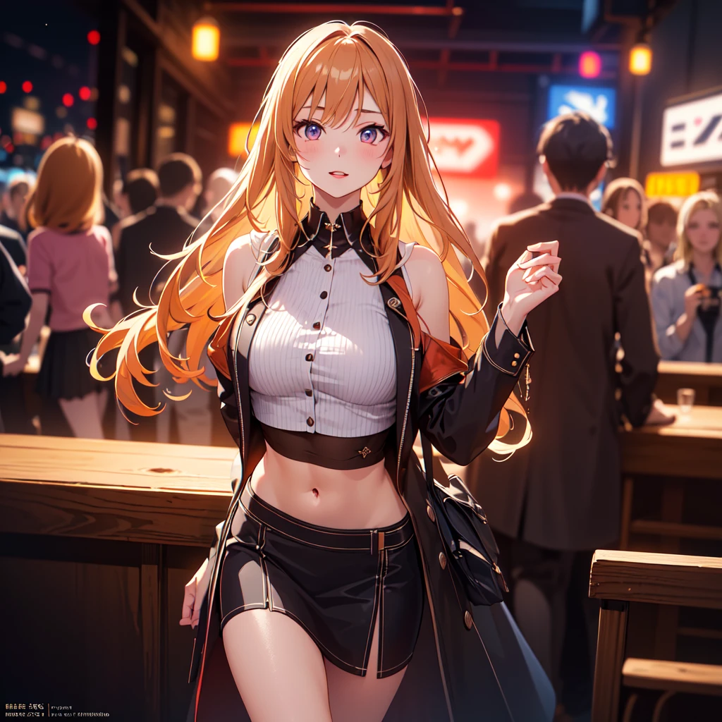 (masterpiece,best quality:1.4),(highres,perfect anatomy:1.2),(photorealistic:1.3), 1girl, young adult, in crowded nightclub, slim figure, short skirt, crop top, long hair, heavy makeup, seductive pose, looking at viewer, drunken expression, neon lights, blurred background