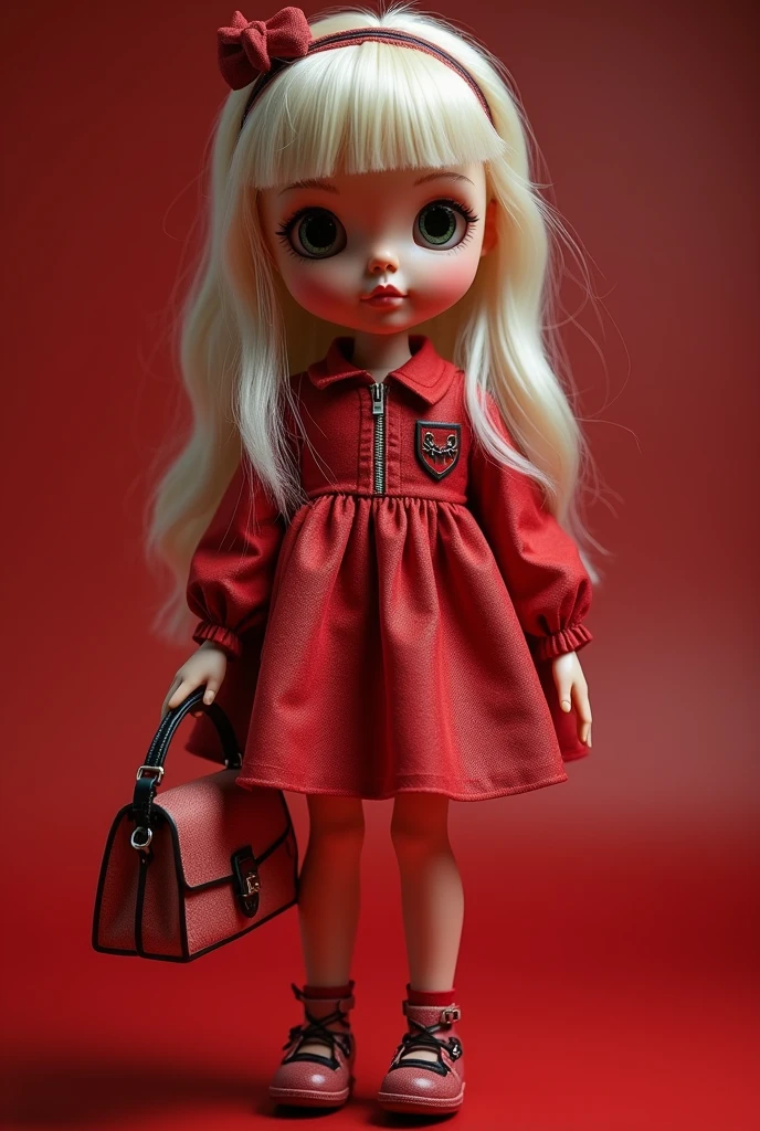 Russian style, girl children, portrait, long blonde hair with red leather jacket and black clothing, background with amplifiers and guitars,. --auto --s2