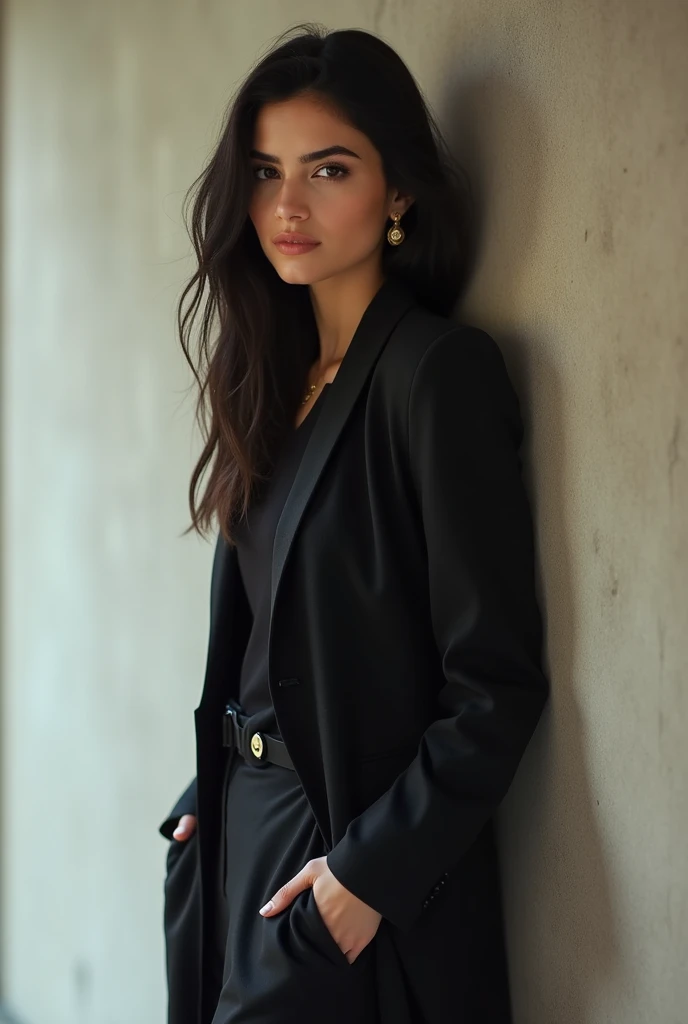 1girl, beautiful 22 year old Indian woman, black mid-length hair, hazel eyes, leather jacket, posing in a garden, perfect masterpiece