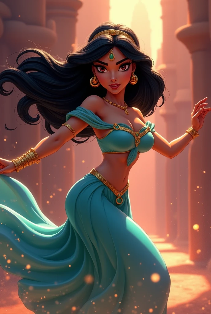 Stunning Princess Jasmine, photo in 8k, in action, cinematic.