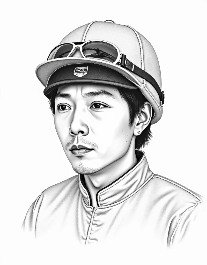 A pencil drawing of jockey Manami Nagashima that looks very similar to him