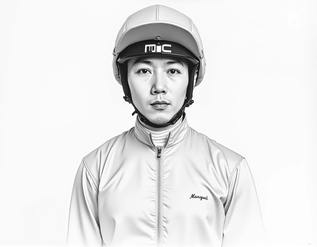 A pencil drawing of jockey Manami Nagashima that looks very similar to him