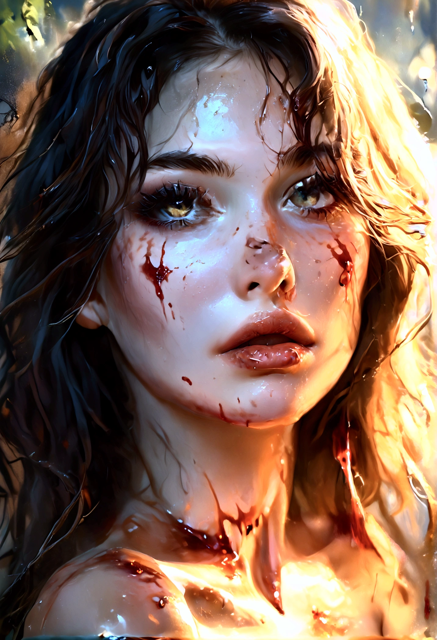 [:(Face detail: 1.4): 0.4], 16K resolution, 4k resolution, alistic: 1.4),(contrasting background: 1.5), (intime), (Technologie NVIDIA RTX Ray Tracing), (image couleur), beautiful digital artwork, beautiful digital art, detailed beautiful face, 10k high quality beautiful digital artwork, beautiful digital art, detailed gorgeous face, 10k high quality detailed art, very beautiful digital art, digital art. highly detailed, beautiful detailed body, beautiful digital artwork, beautiful digital art, detailed beautiful face, 8k high quality oled detailed art, very beautiful digital art, digital art. highly detailed, beautiful detailed body,Create an image of the most stunningly gorgeous beautiful perfect sexy young girl, Stunningly gorgeous young perfect seductive face, soaked in blood, perfect makeup,long hair, detailed beautiful silky smooth skin, perfect breast, detailed perfect nipples, super slim waist, small hips, perfect round ass,dripping blood, blood fallingfrom the sky, random blood splotches, naked, breast showing, no underwear, fully naked, seductive pose, 