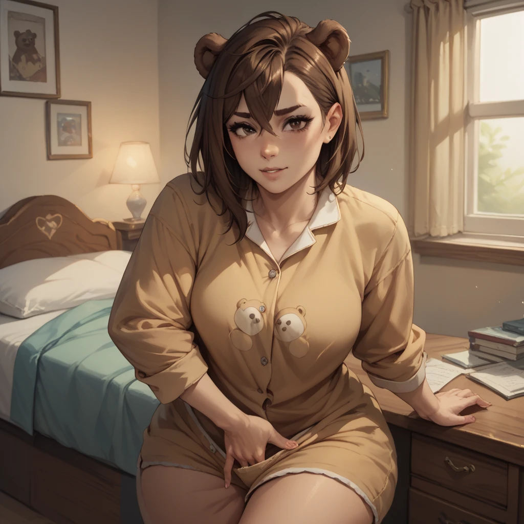 score_9, score_8_up, score_7_up, 1GIRL, ayase momo,brown hair,brown eyes, BEDROOM,(GIRL BEDROOM),PAJAMA,BEAR PAJAMA,CUTE, DESK ,(THICK THIGHS:0.7), DOWN PANTS,FINGERING,LOOKING AT VIEWER,