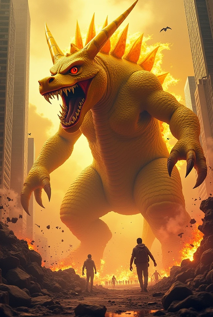 A small ant defeats the gigantic Godzilla monster to strike a victory pose