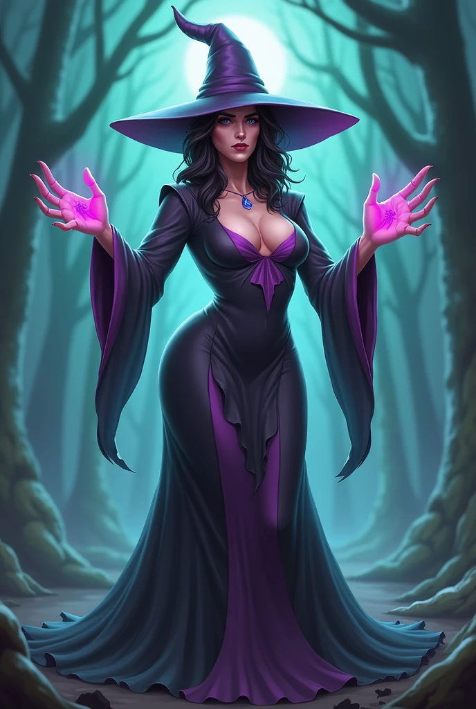 Lisa Ann: The evil nun, Demon horn, Demon wings on the head , sexy robe de nonne, His hands preparing a sphere of purple energy, diabolique, insidieux, His powerful magic hits the buildings of a city , Context of the Satanic Church, detailled eyes, detailed hands