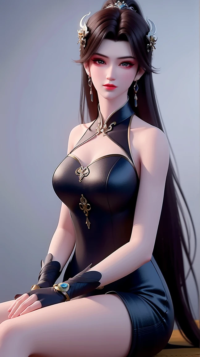 (masterpiece),(best quality:1.5),8k,absurdres,highres,1girl Age 30 Year,solo,white dress,bust,((hair ornament:1.3)), jewelry, Earring,closed mouth,looking at the audience,long dress,pale skin,(side slit:1.2),(black dress),(Chinese dress)), absurddress, 
(gloss:1.2), (gloss:1.1), slender legs, high heels, (upper body:1.5), garden background:1.5, (Glowing skin),(shiny skin),(oil skin),(looking at viwer:1.7),(sitting:1.7),(Bridal gloves),