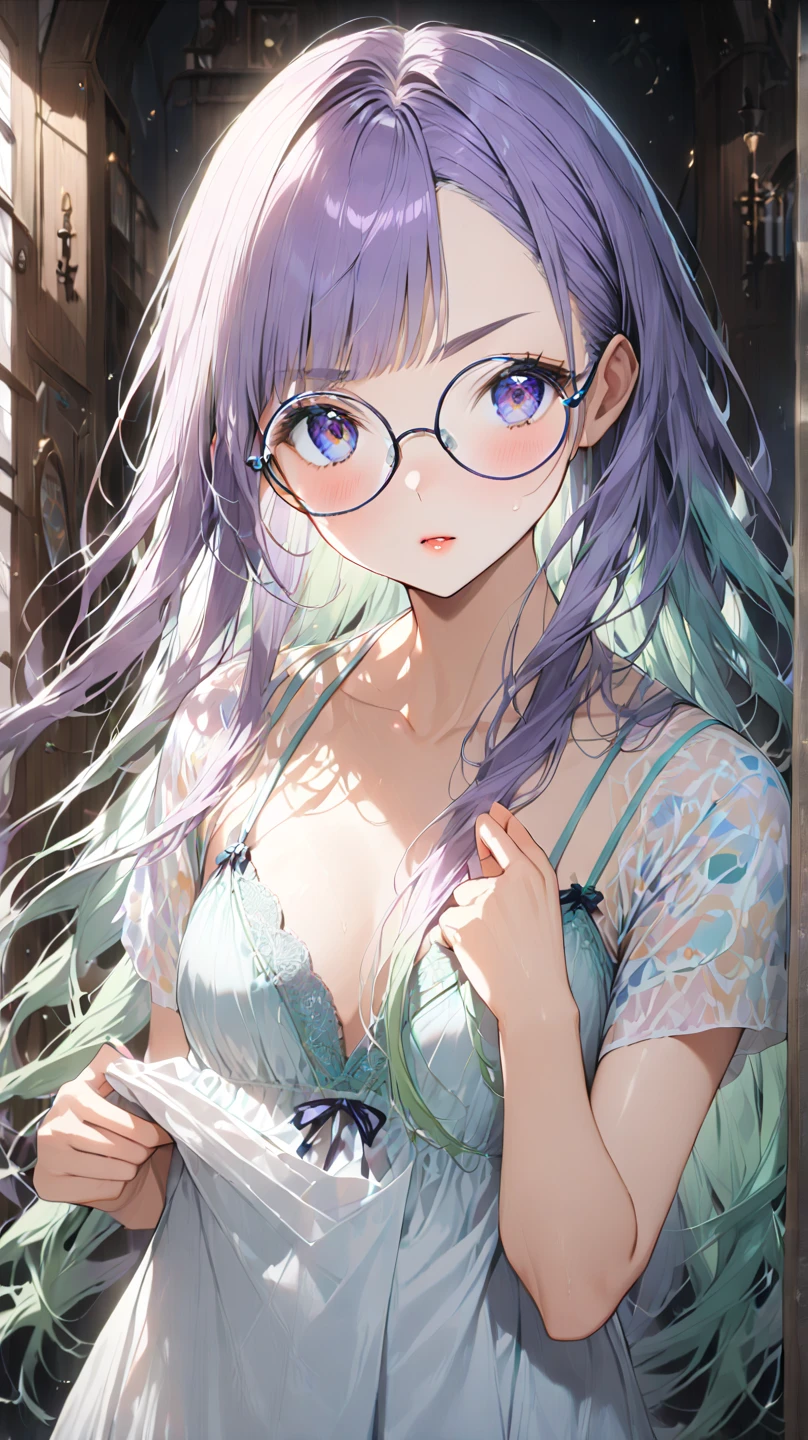 (seaside photo:1.1, in blue marine:1.5), Masterpiece, best quality, (very detailed CG unity 8k wallpaper), (best quality), High definition RAW color art, Animation,sculptures, (pink Marble Skin), (((Ultra detailed elegant))), Magical atmosphere, Detailed skin, Texture,(Intricately detailed, Fine detail, ultra-detail art), depth of fields, bokeh, Silky Touch, Hyper Detail, beautiful eyes, Elegant Face, (lying on pastel purple waterfront), sparkle background, enormous breast:1.3, (silver hair), pastel purple, fat, embarrassing red face, wide open udder, shorthair, Round Glasse:1.4, bikini