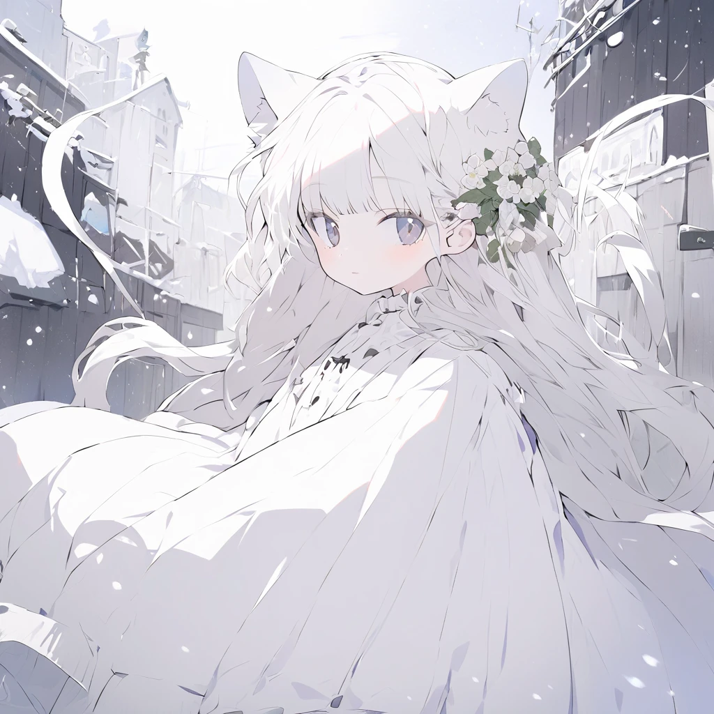 Nekomata
solos
1 person
Beautiful young man
cute
she looks like a girl
neutral appearance
white hair
pure white hair
cat ear
Long-necked jellyfish cut
white outfit
Long clothes
Higan flower accessories
Saliformes
gray eyes
Just 2 cat tails
houses
Christmas
snowing
Joyful expression
Merry Christmas