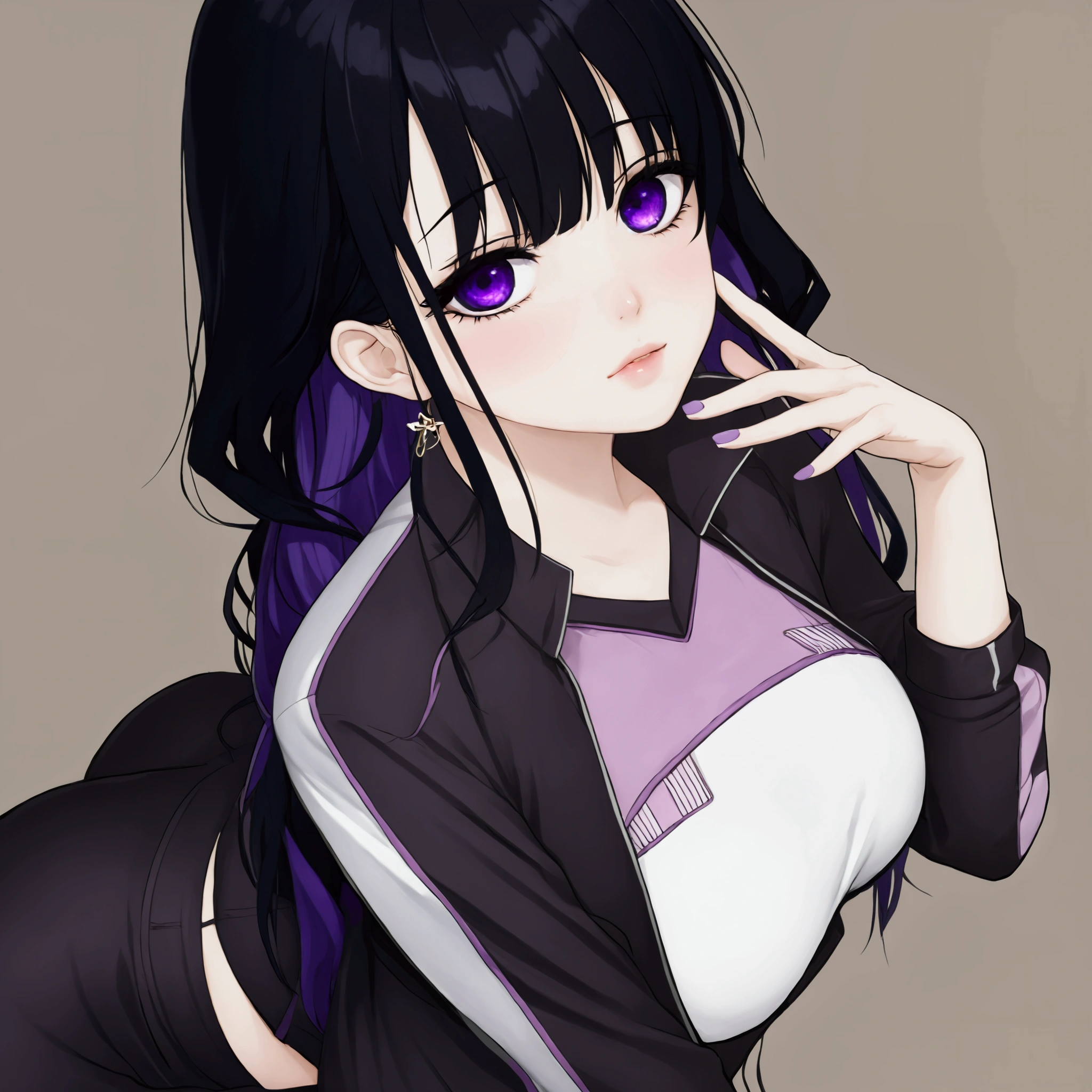 Anime Girl with black hair and purple eyes posing for a picture, seductive Anime Girl, attractive Anime Girl, (Anime Girl), ecchi anime style, Anime Girl, anime style 4 k, anime style illustration, beautiful Anime Girl, Animated Cute Style , anime style. 8K, cute Anime Girl, 现实主义 anime style, Marin Kitagawa Doujin Figure , Smooth Anime CG Art,大屁股big ass,紧身裤legging